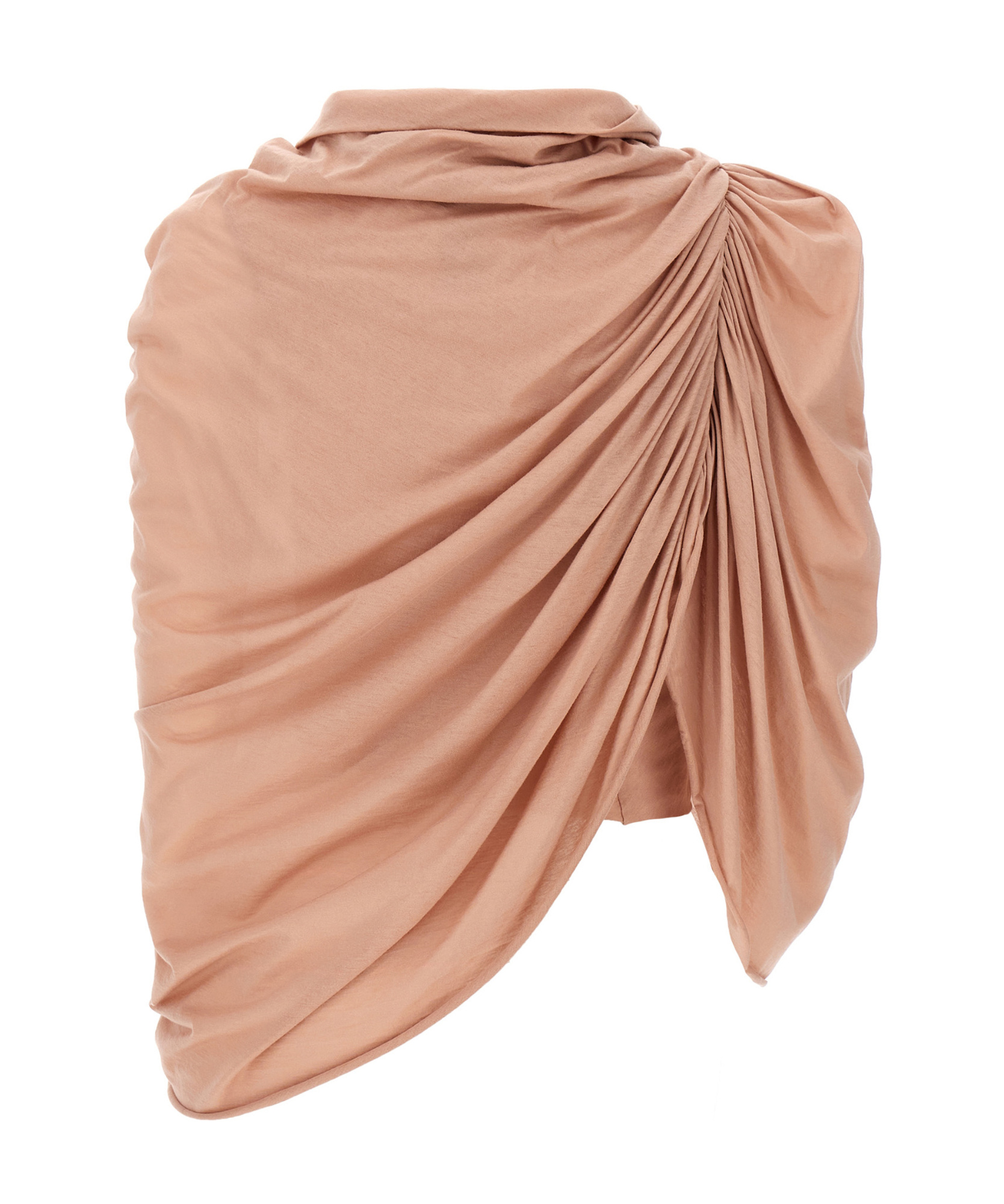 Rick Owens Draped Neutral Cotton Crew Neck Top In Nude