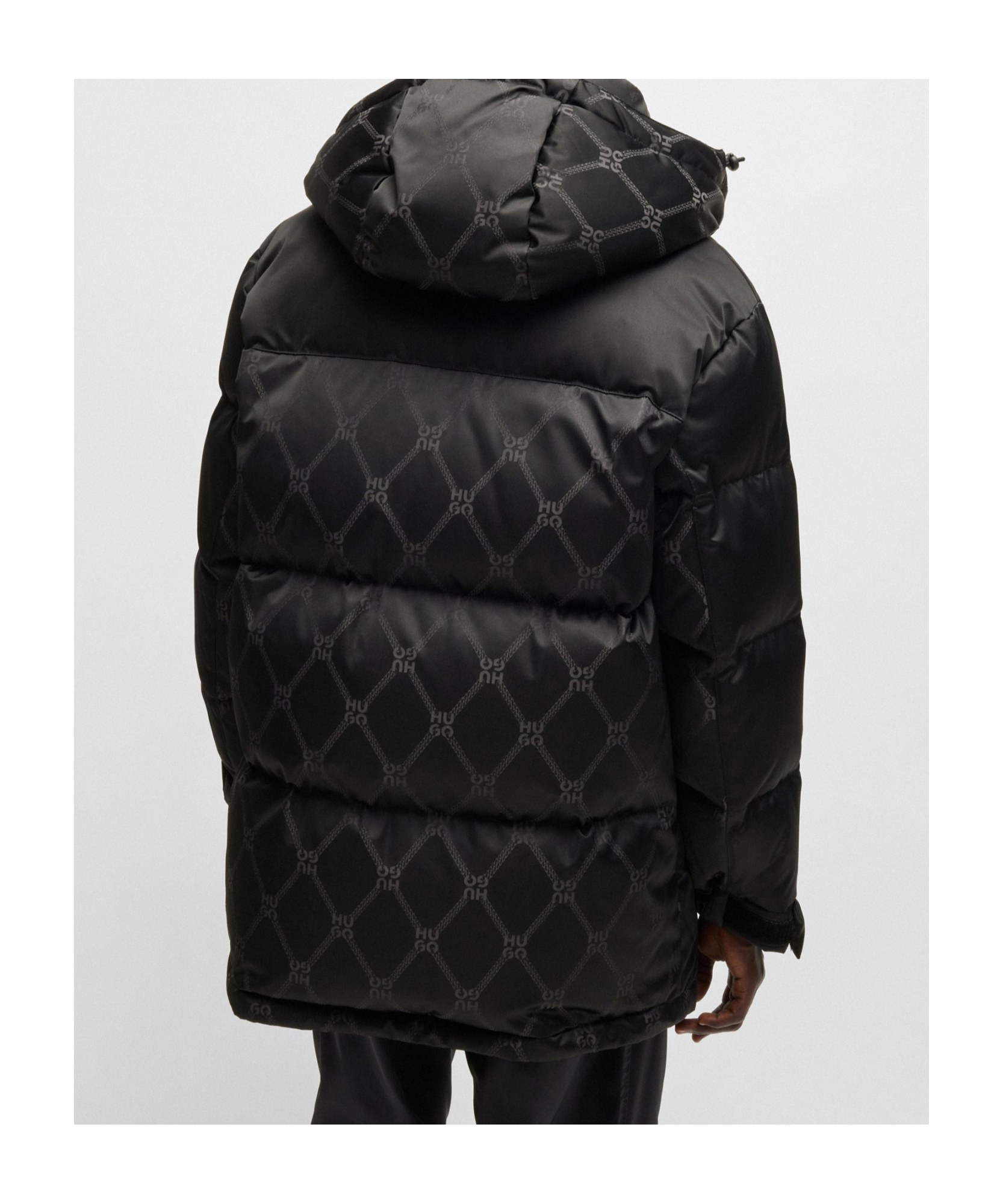Hugo Boss Water-repellent Parka Jacket With Signature Jacquard In Black