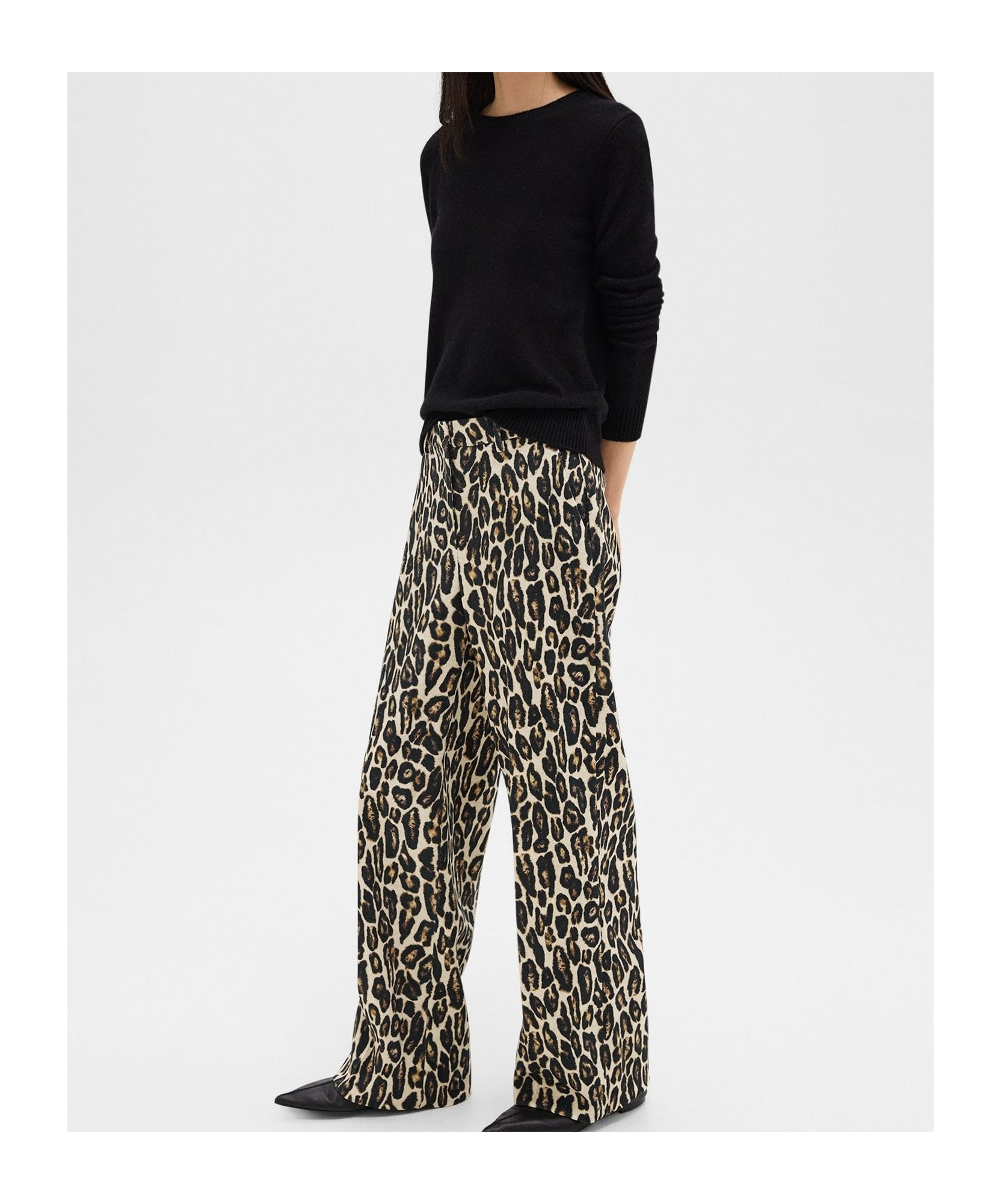 Shop Theory Stretch Leopard Relaxed Straight Pants In Black