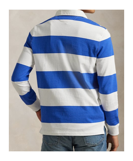 Polo Ralph Lauren Blue Polo Shirt With Pony Embroidery On The Front And All-over Striped Motif In Cotton Man In White