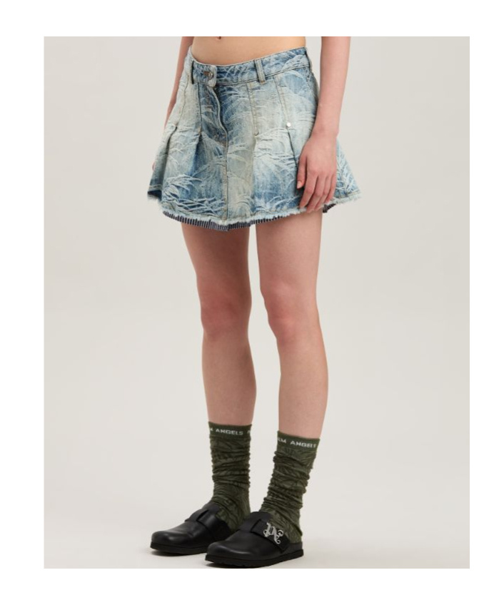 Palm Angels Palms-jacquard Pleated Mini Skirt In Gray