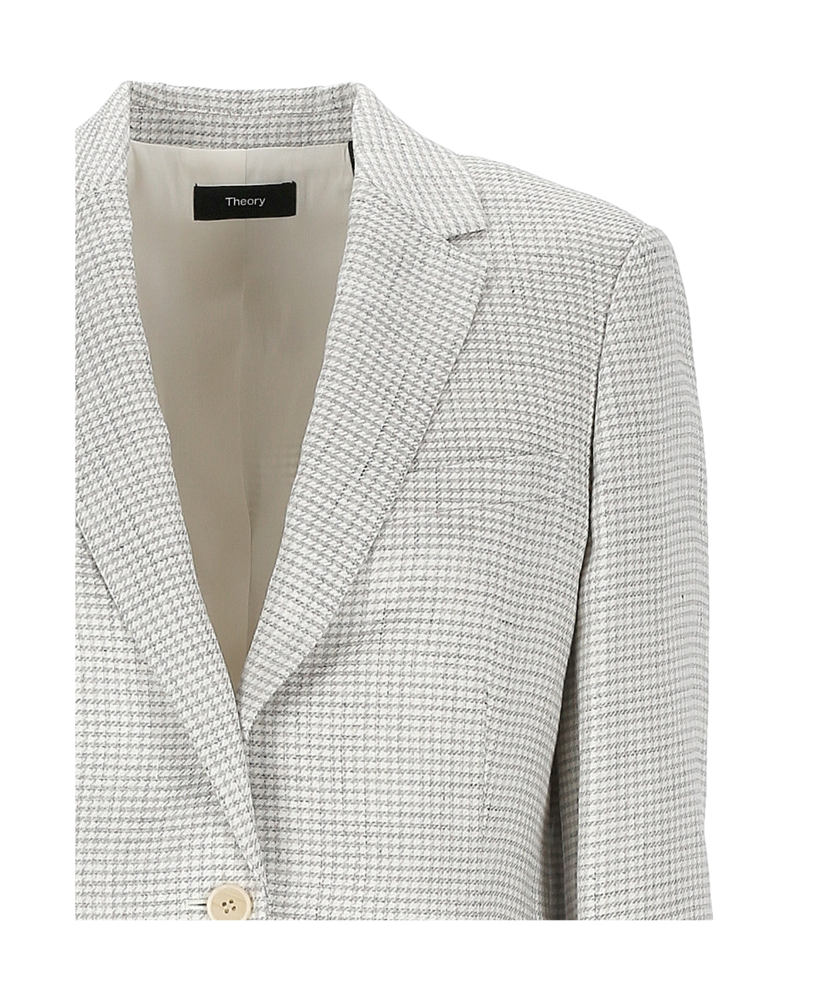Theory B.mel Houndstooth Check Slim Fit Linen Blend Blazer In White