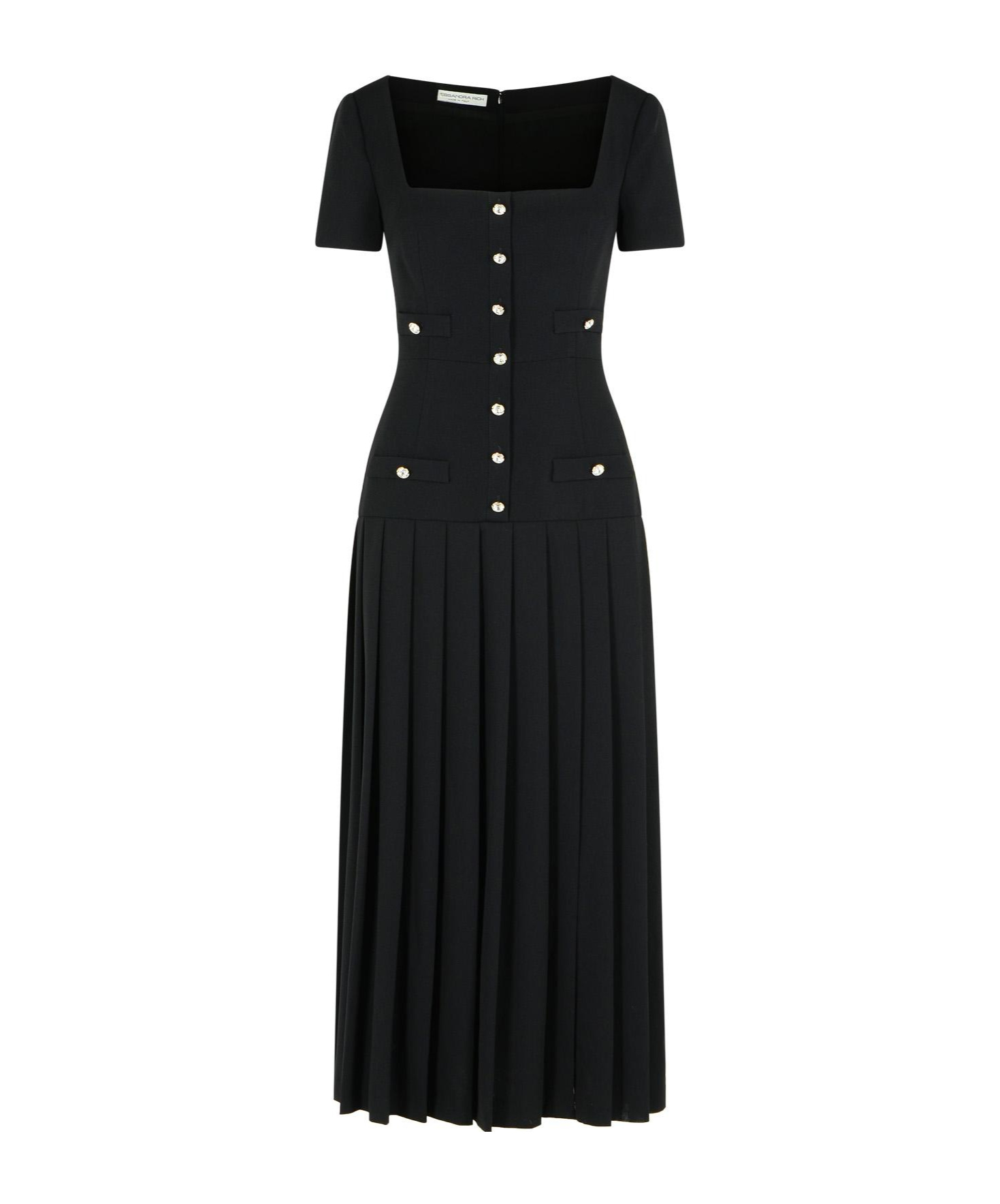Alessandra Rich Wool Dress With Button Detailing In Black