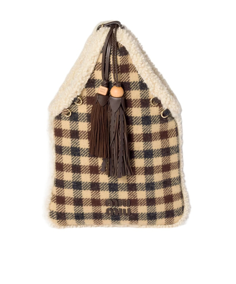 Miu Miu Checkered Fabric Handbag Dual Handles In Multi