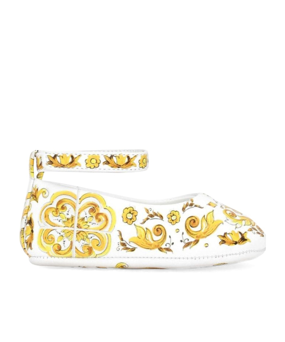 Dolce & Gabbana Majolica Leather Ballerina Shoes In White