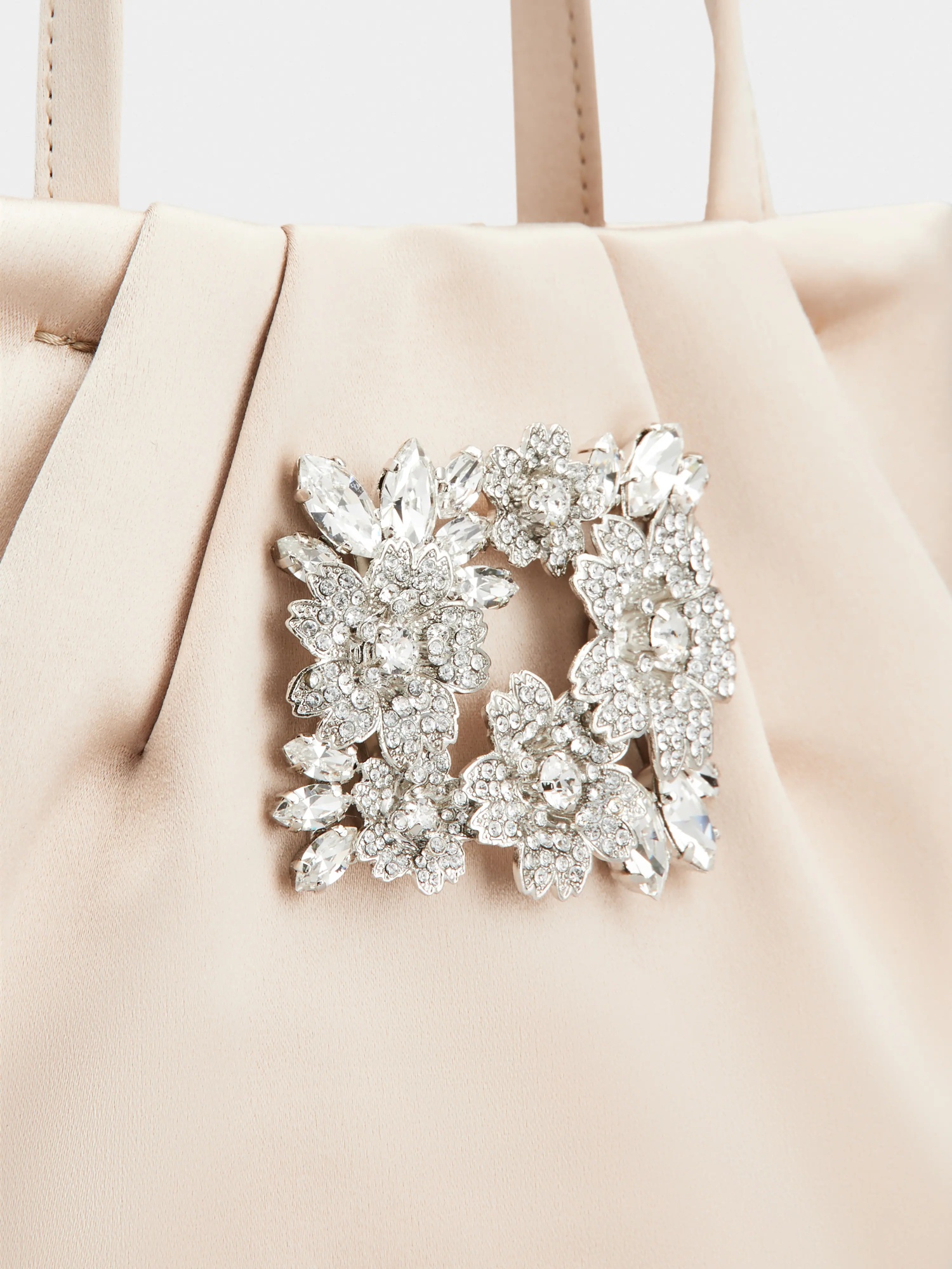 Roger Vivier Drape Pocket Bouquet Strass Buckle Micro Tote Bag In Nude