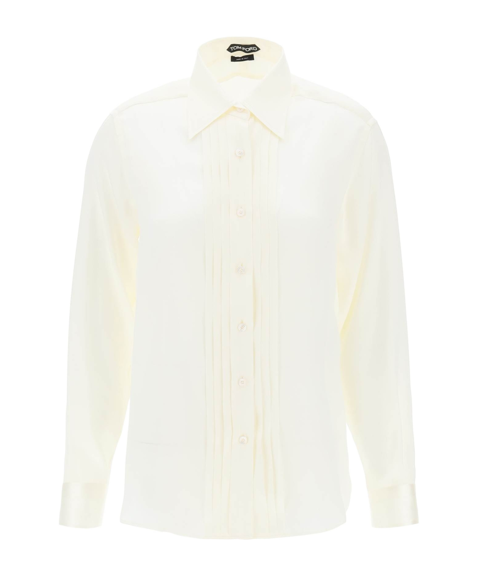 Tom Ford Stretch Silk Satin Relaxed Fit Shirt In White