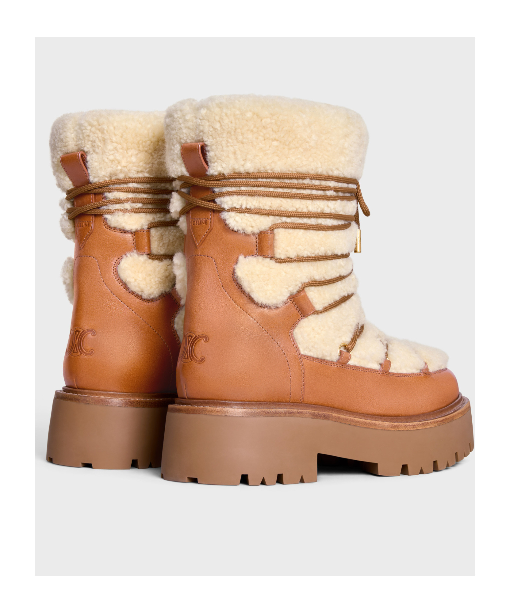 Celine Wool And Calfskin Laced Boots In Brown