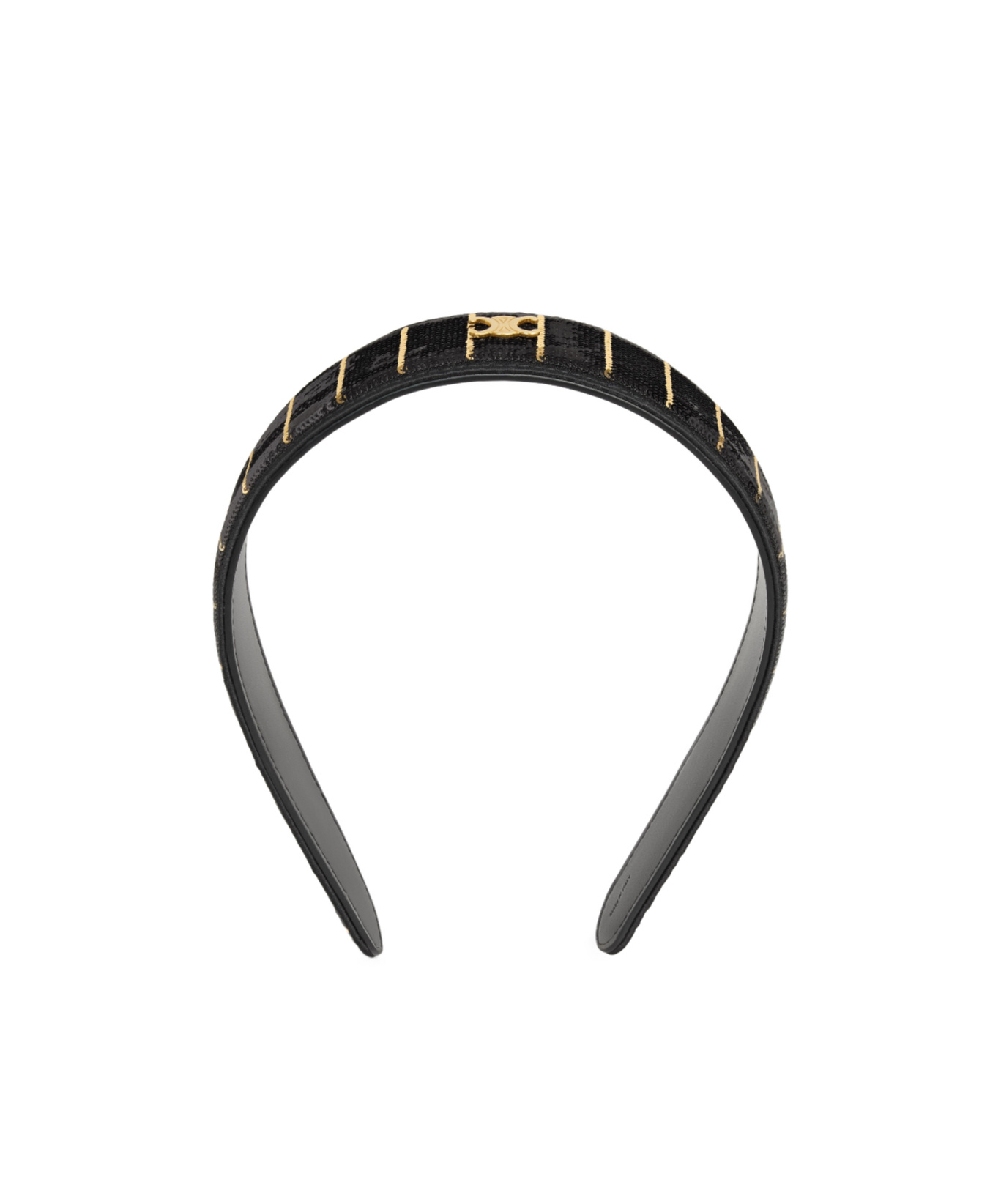 Celine Striped Sequins Headband In Calfskin, Polyester And Brass With Gold Finish In Black