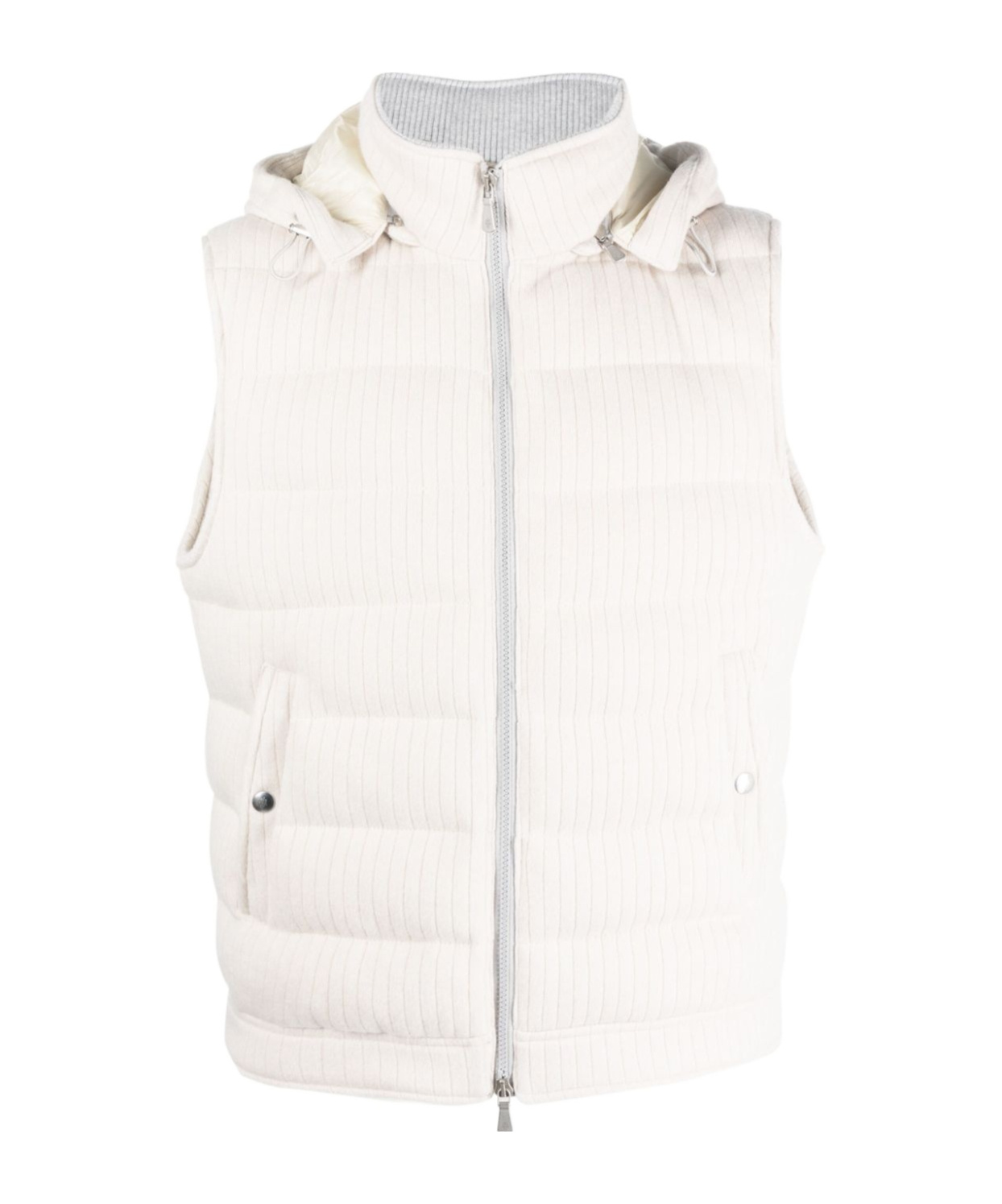 Eleventy Ribbed-knit Hooded Gilet In White