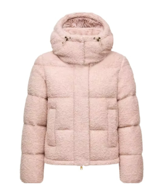 Moncler Virieu Bouclé Hooded Short Down Jacket In Pink