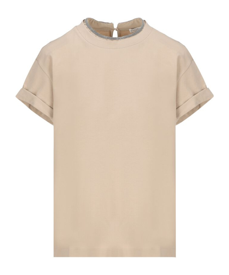 Brunello Cucinelli Constrast-trim Fitted T-shirt In Nude