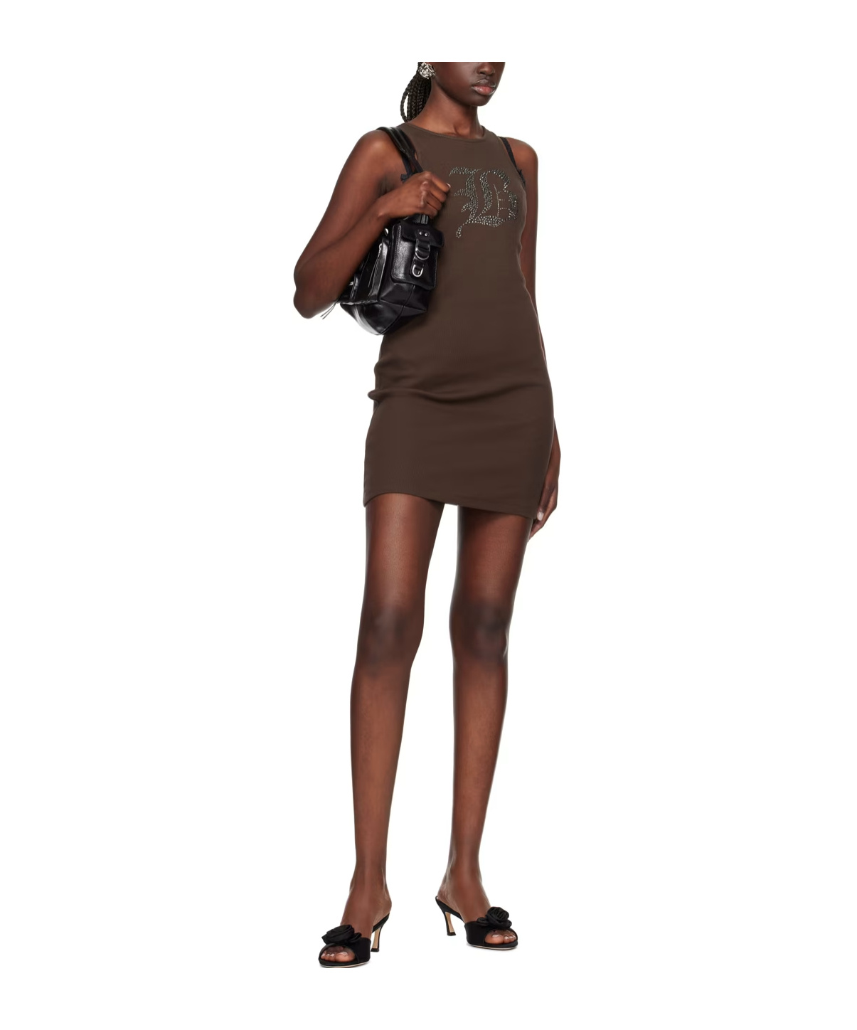 Blumarine Logo Pattern Mini Dress In Brown