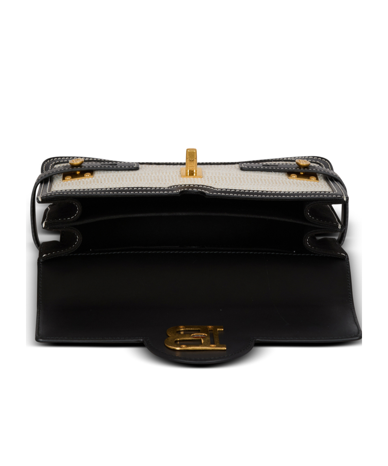 Balmain B-buzz 24 Shoulder Bag In Raffia And Calfskin In White