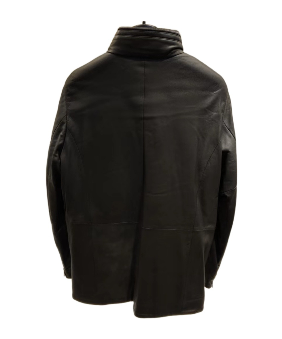 Armani Collezioni Long-sleeved Leather Jacket In Black