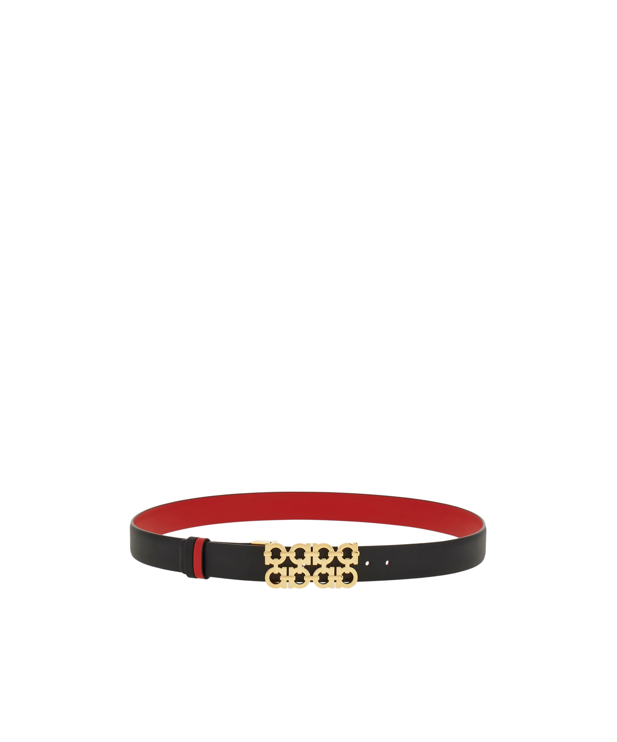 Ferragamo Reversible And Adjustable Belt With Woven Gancini In Black