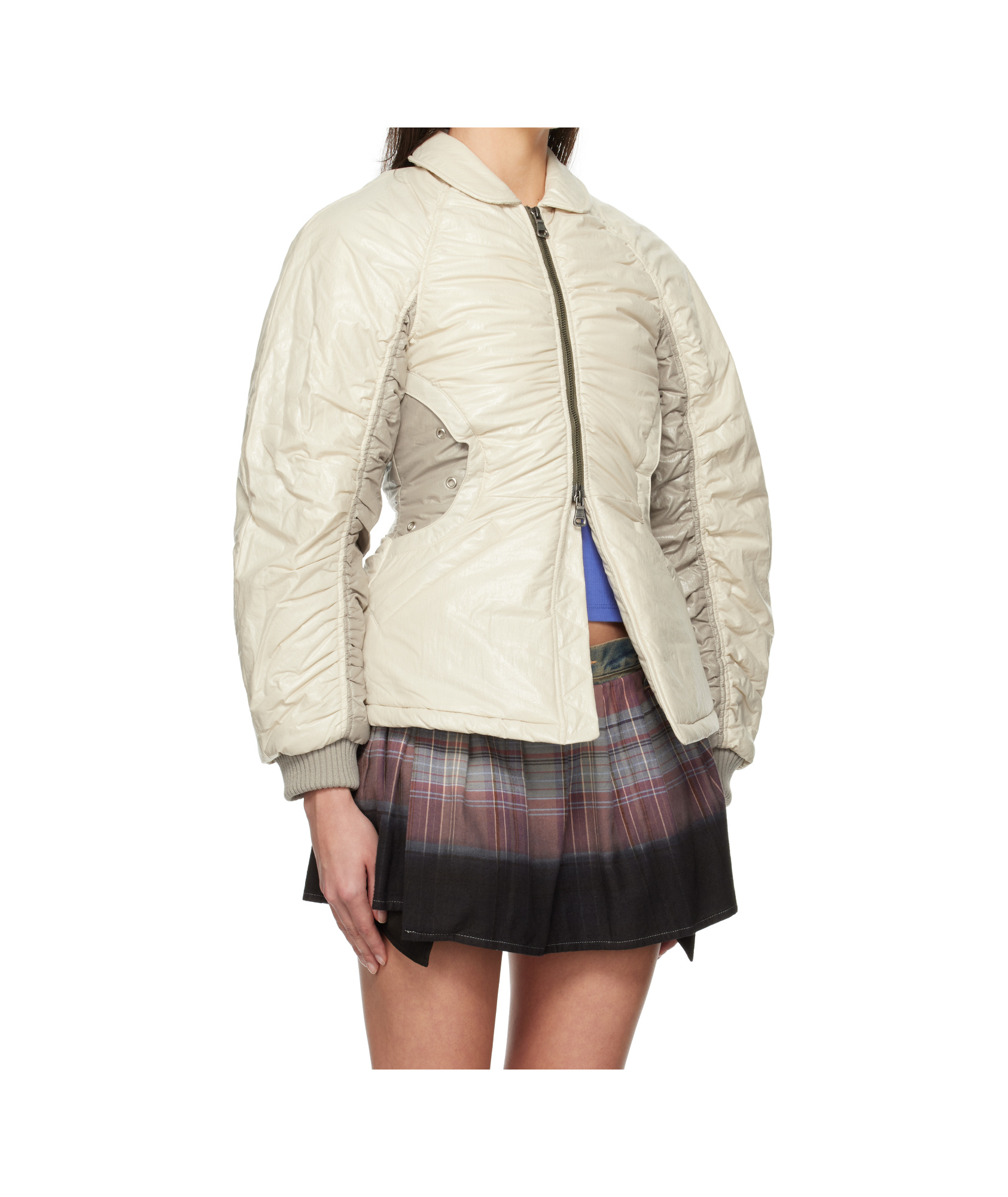 Andersson Bell Off-white Luna Back-corset Bomber Jacket In Nude