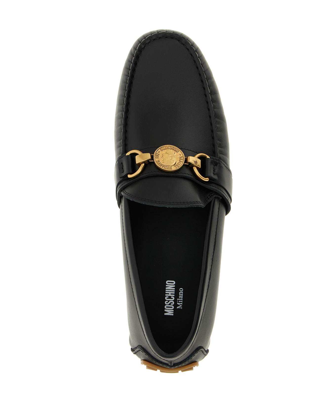 Moschino Round Toe Penny Loafers With Gold-tone Hardware In Black