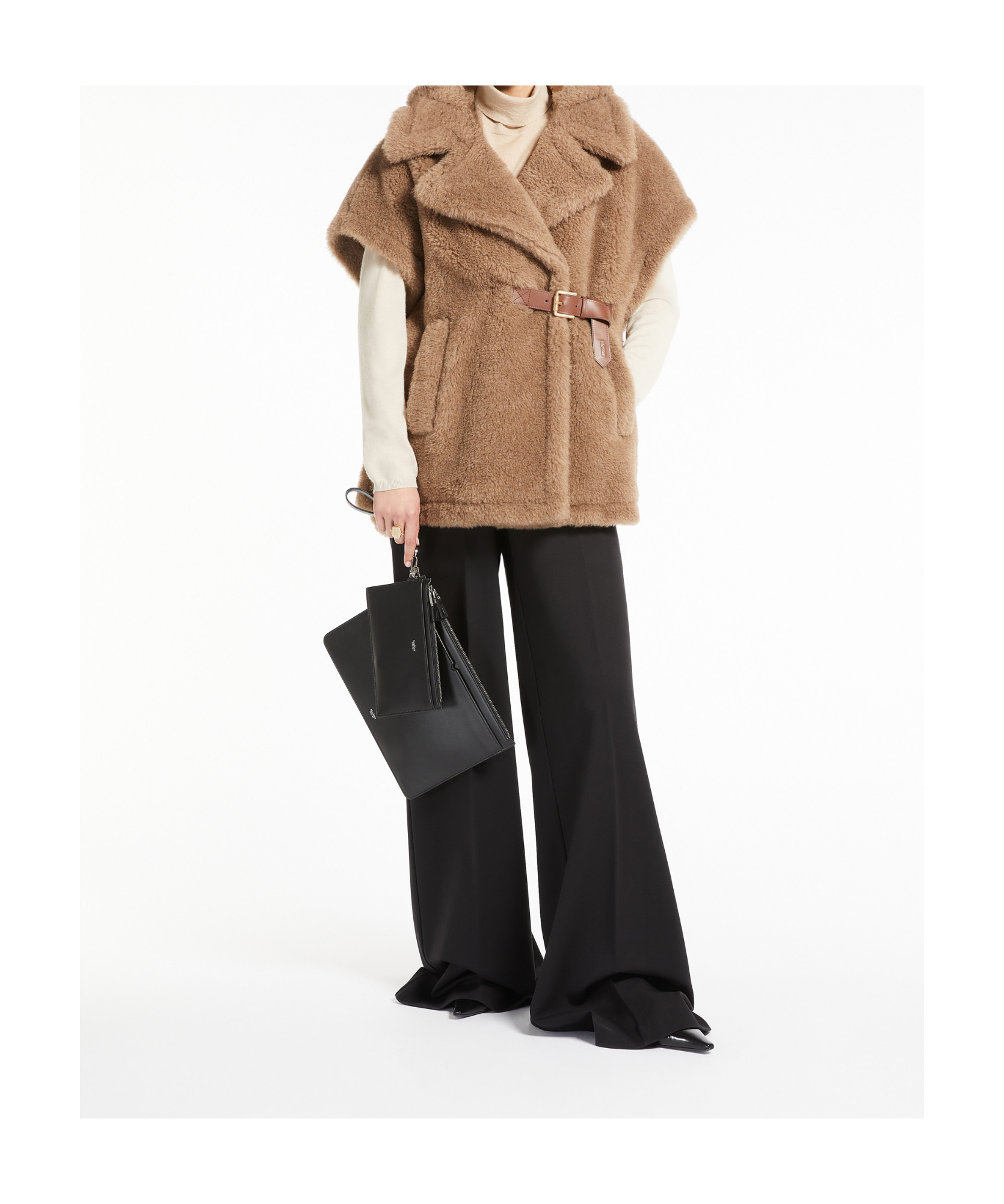 Max Mara Alpaca And Wool Silk Belted Jacket In Brown