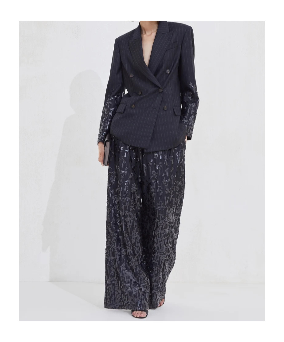 Brunello Cucinelli Pinstripe Sequin-embellished Blazer In Black