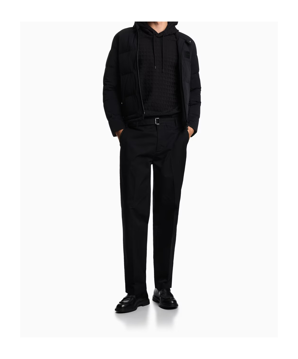 Emporio Armani Jacquard Knit Black Hoodie With Iconic Eagle Motif In Black