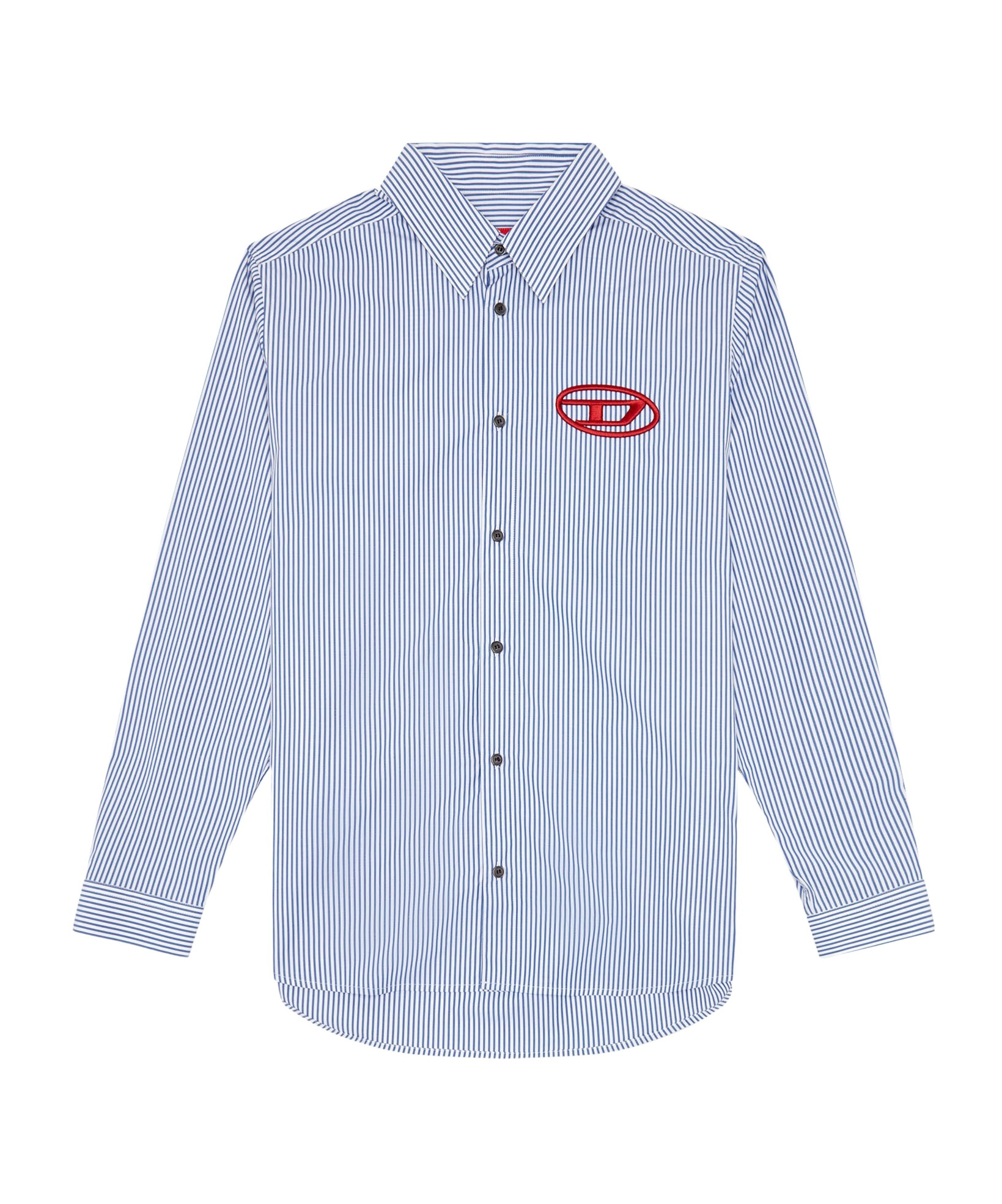 Diesel Embroidered-logo Striped Poplin Shirt In Blue