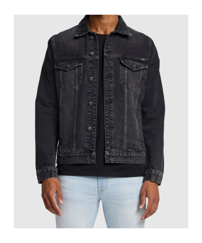 Shop 7 For All Mankind Long-sleeved Denim Coat In Black