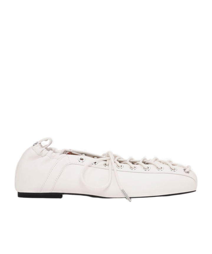 Ganni Lace-up Embellished Recycled Leather Ballet Flats In Neutral