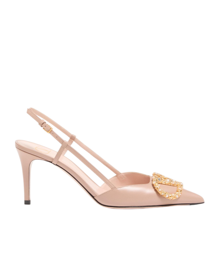 Valentino Garavani Vlogo Signature Slingback Calfskin Pump With Jewel Logo 80mm Woman Rose Cannelle