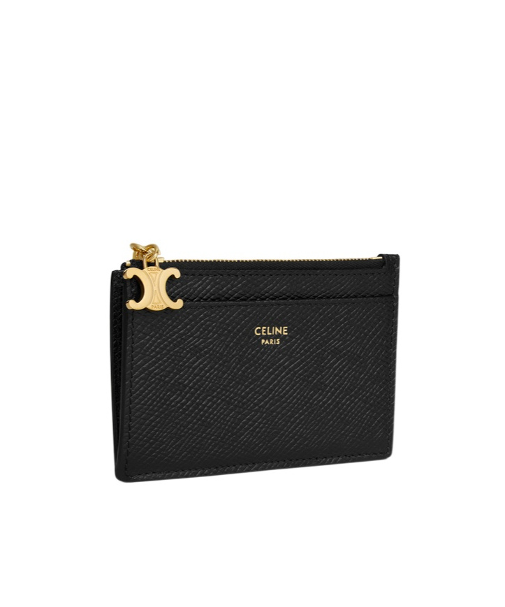 Celine Grain Triomphe Zipper Card Bag In Black