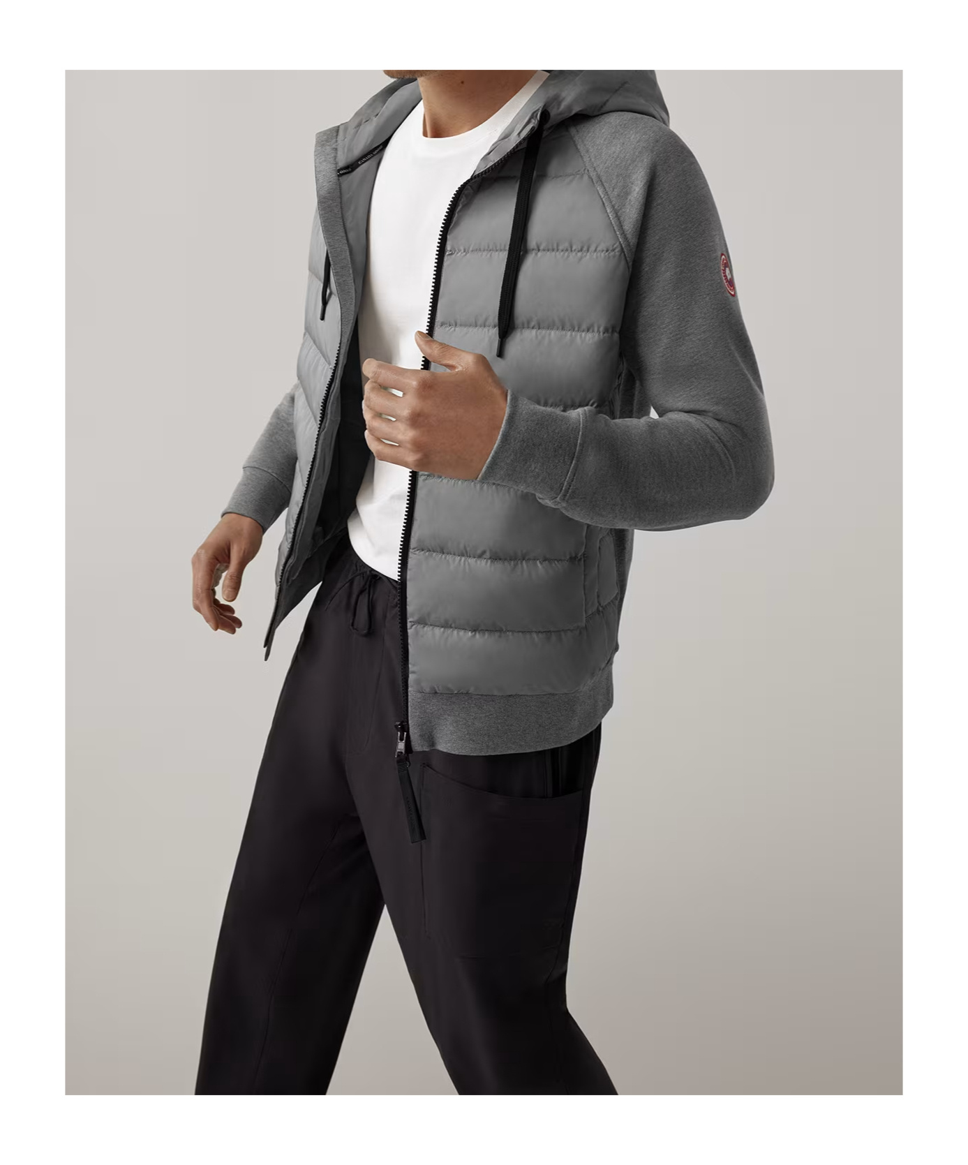Canada Goose Hybridge Huron 675 Fill Power Hooded Down Sweatshirt Jacket In Gray