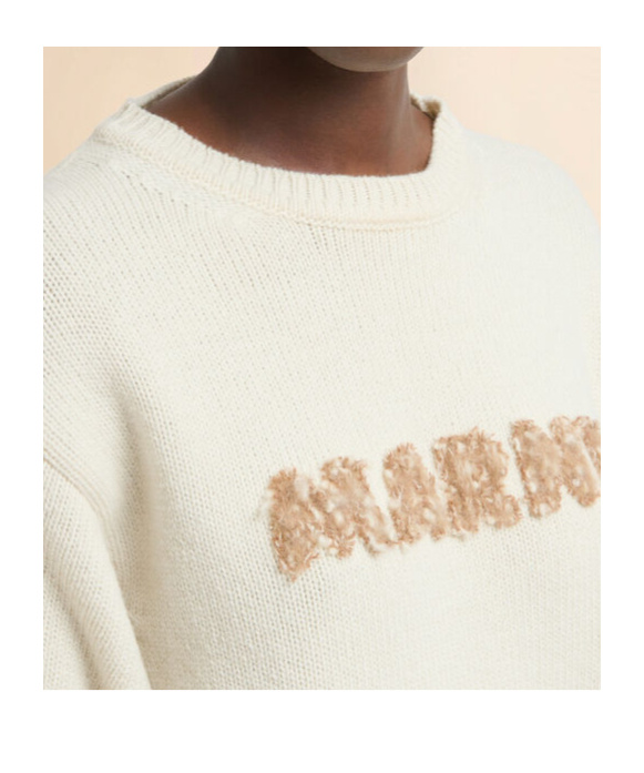 Marni Cream Wool Jumper With Laser-cut  Logo In Neutral