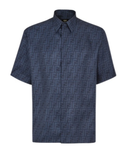 Fendi Ff Monogram Silk Shirt Men In Blue