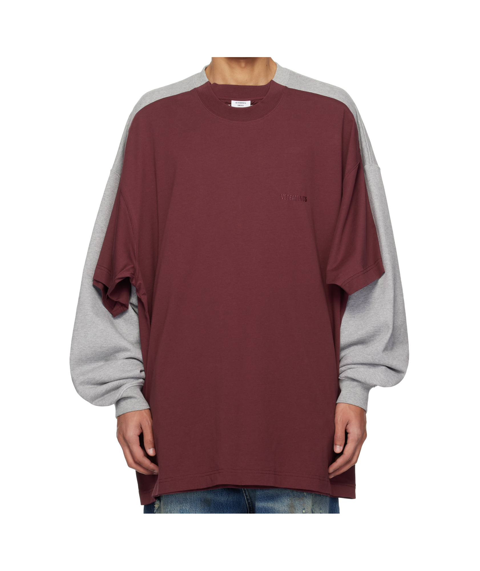 Vetements Gray & Red Runway Merged T-shirts Sweatshirt In Red