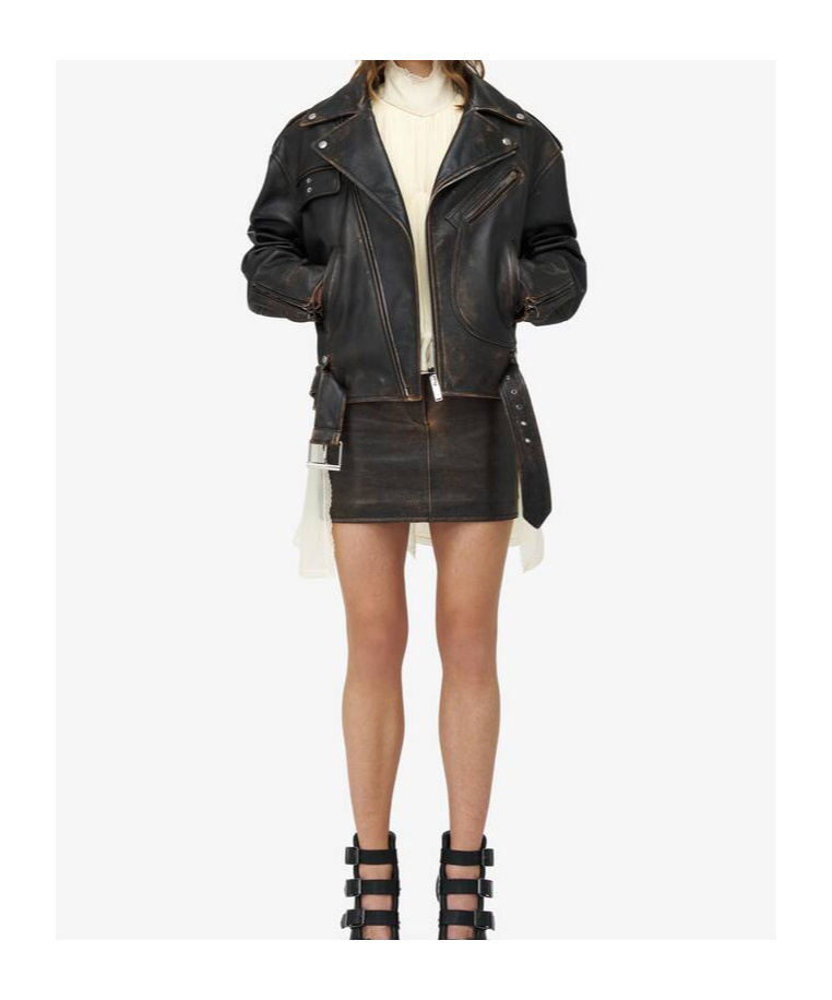 Alexander Mcqueen Oversized Antiqued Leather Biker Jacket In Black