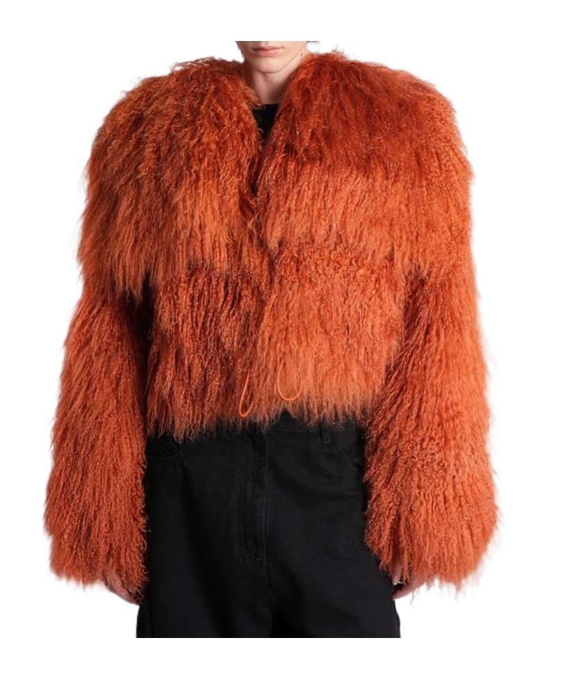 Attico Long-sleeved Fur Jacket In Orange