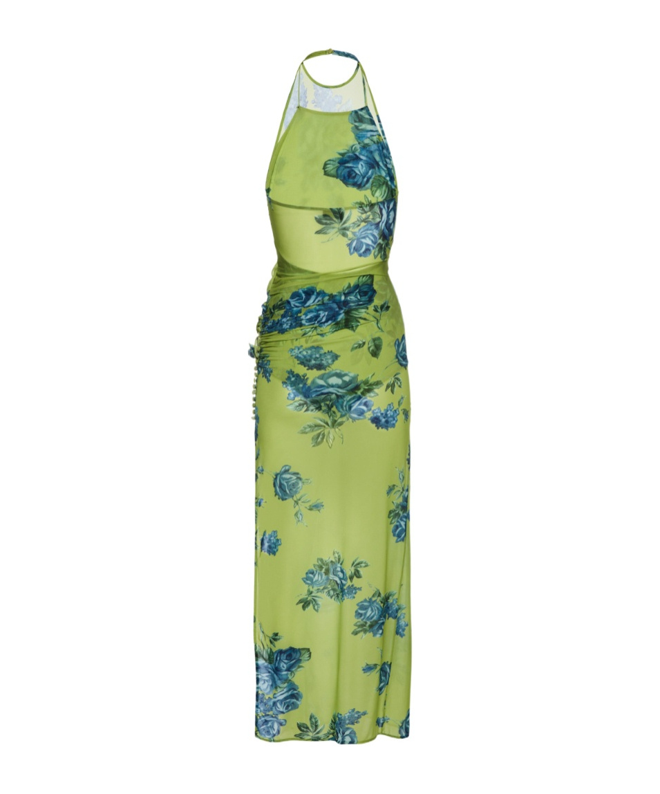 Magda Butrym High-neck Floral Applique Midi Dress In Green Print In Green