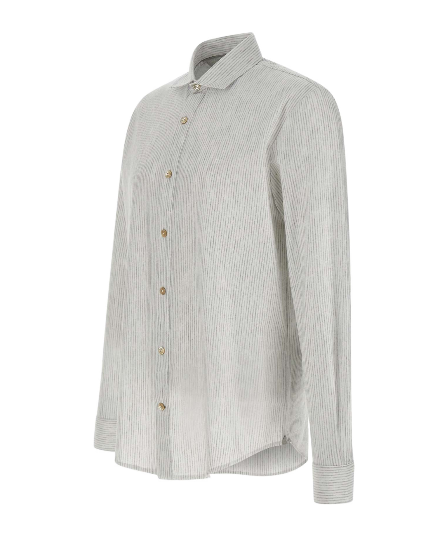 Eleventy Slim Fit Striped Cotton Shirt With Vertical Stripes In Gray