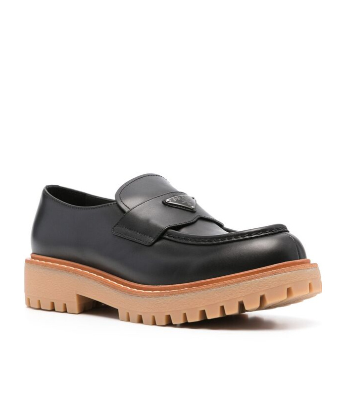 PRADA PRADA LOGO PLAQUE ROUND TOE LOAFERS