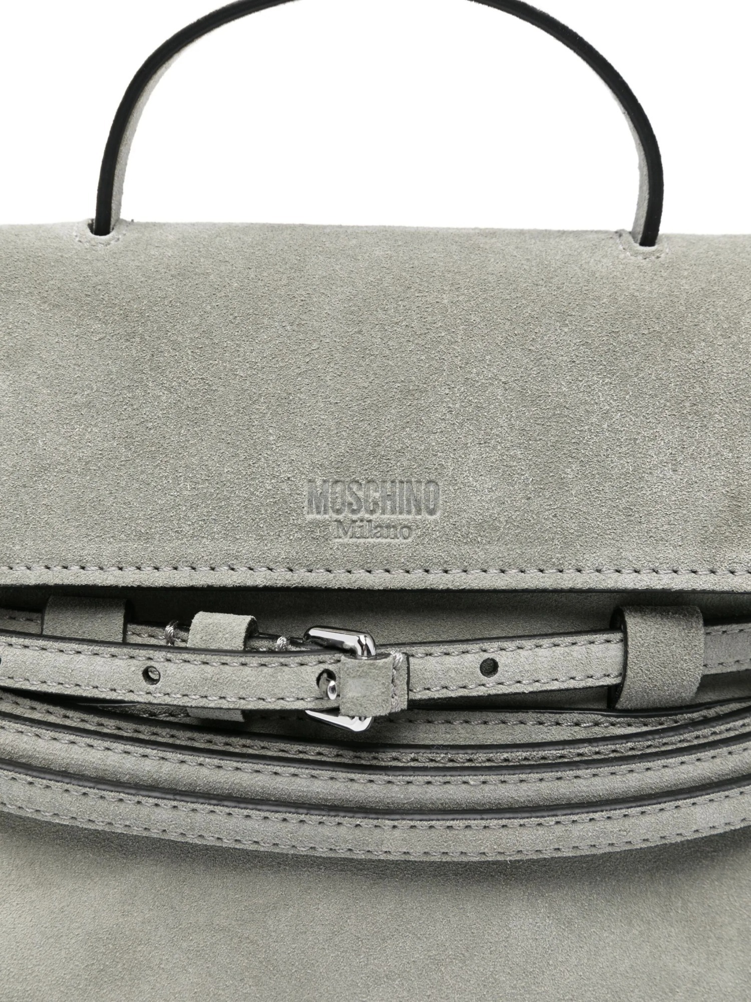 Moschino Belt-details Suede Tote Bag In Gray