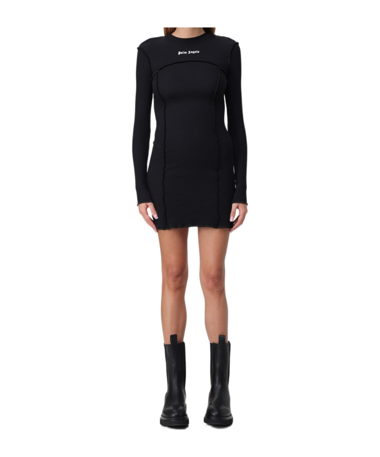 Shop Palm Angels Logo Embroidered Long-sleeved Dress In Black