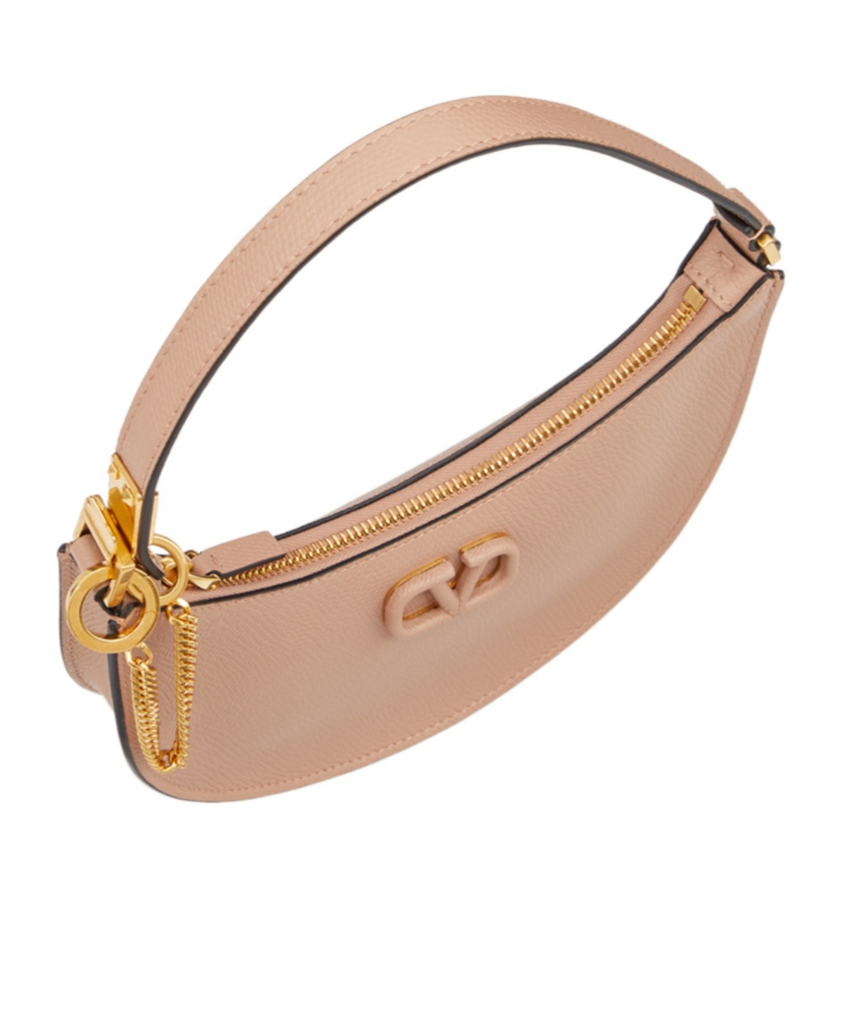 Valentino Garavani Vlogo Signature Calfskin Hobo Mini Bag With Jewel Logo Woman Rose Cannelle Uni In Nude