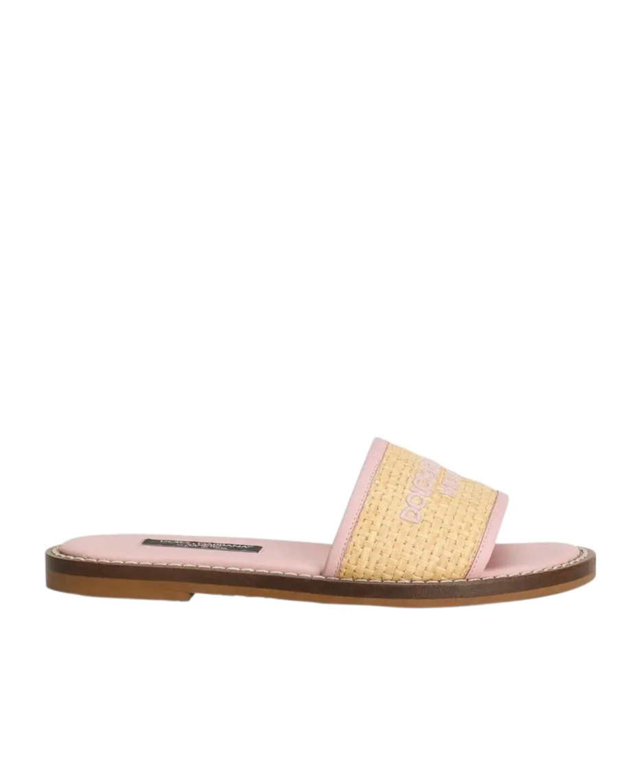 Dolce & Gabbana Embroidered-logo Slides In Brown