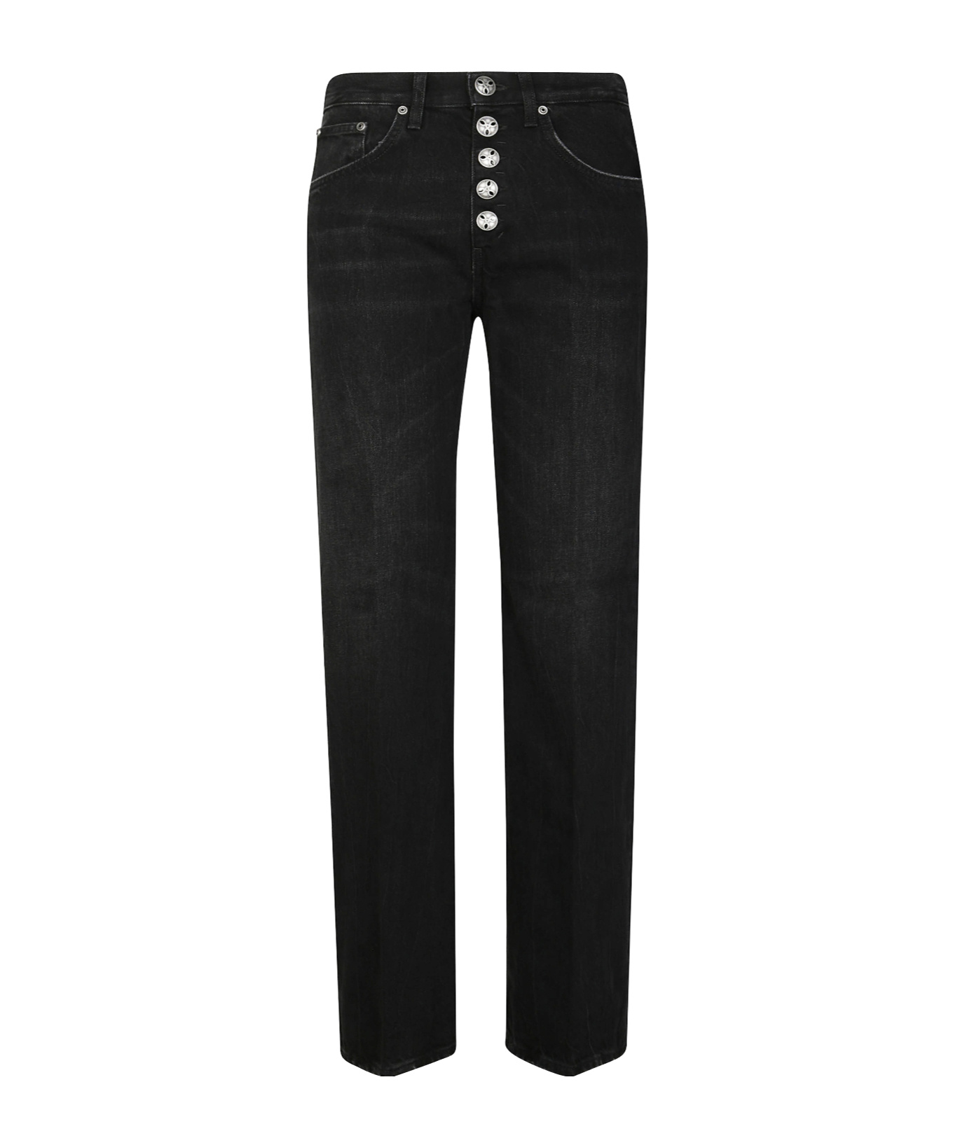Dondup High-waisted Black Jeans With Decorative Button Fly In Black