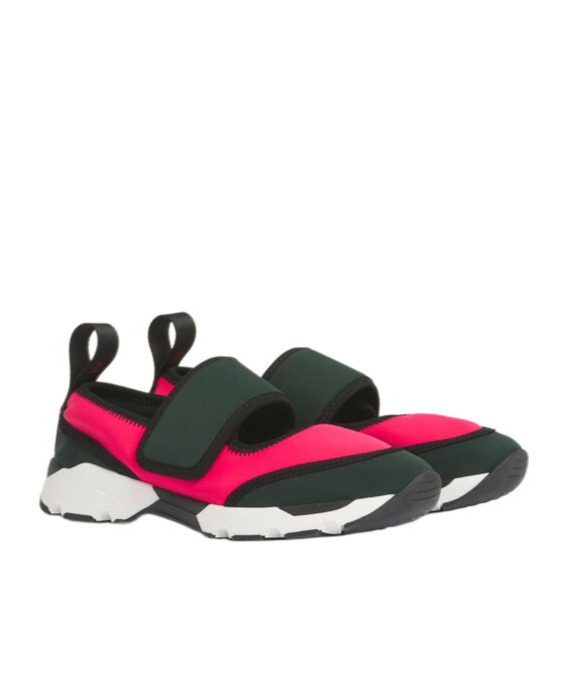 Marni Fuchsia And Green Lycra Mary Jane Running Sneaker In Black