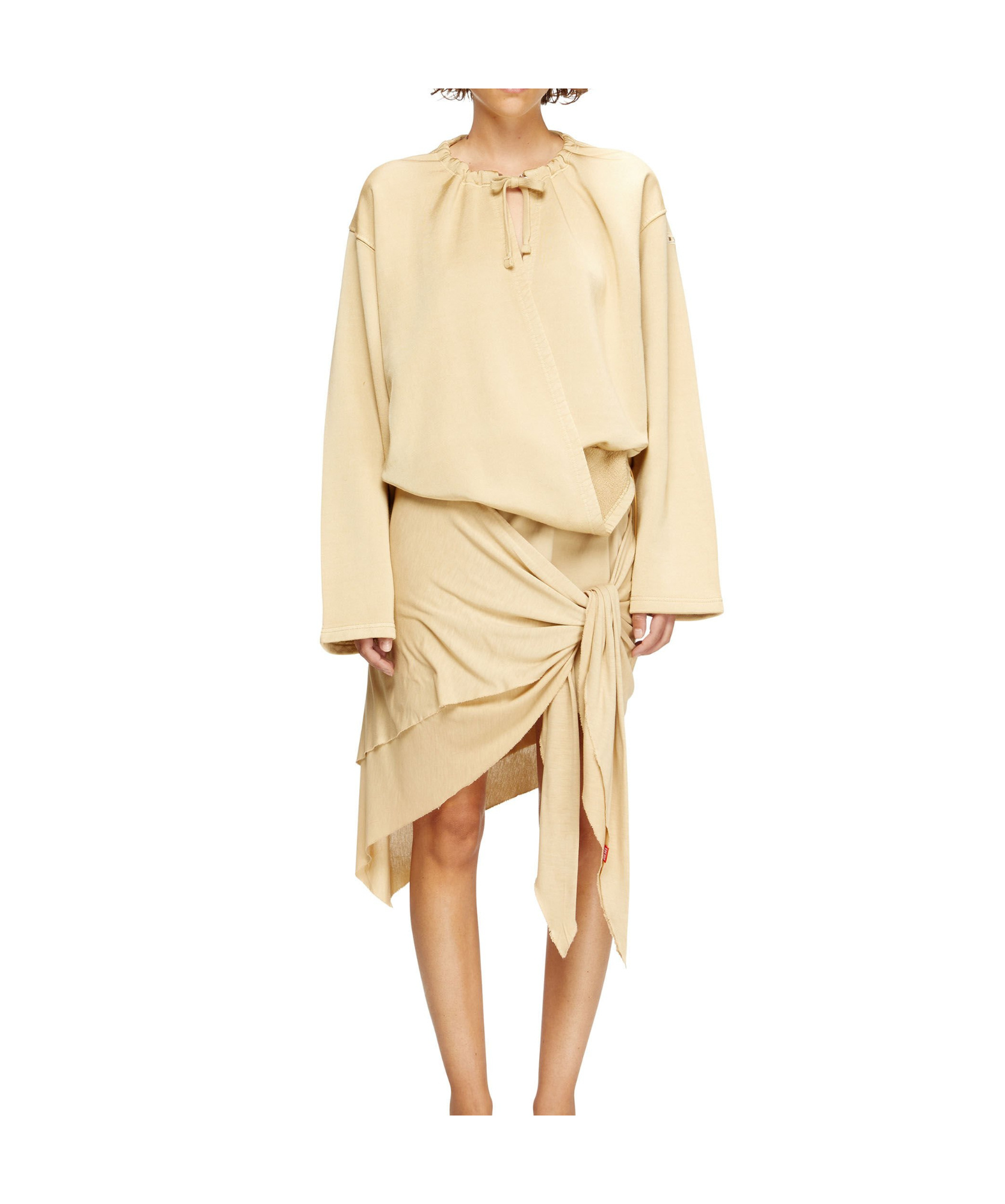 Diesel D-creed Drawstring Wrap Dress In Neutral