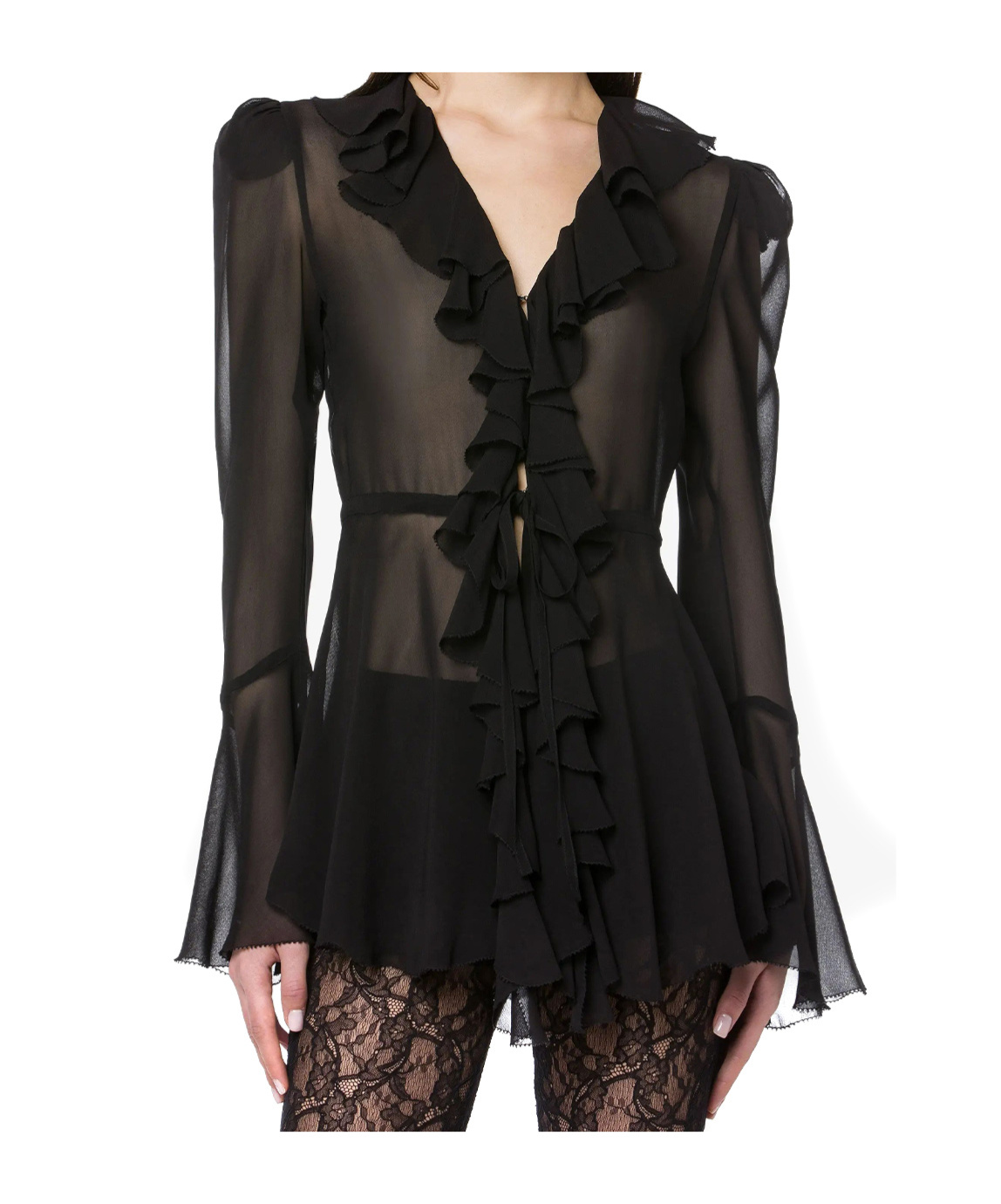 Philosophy Di Lorenzo Serafini Ruffled Georgette Shirt In Gray