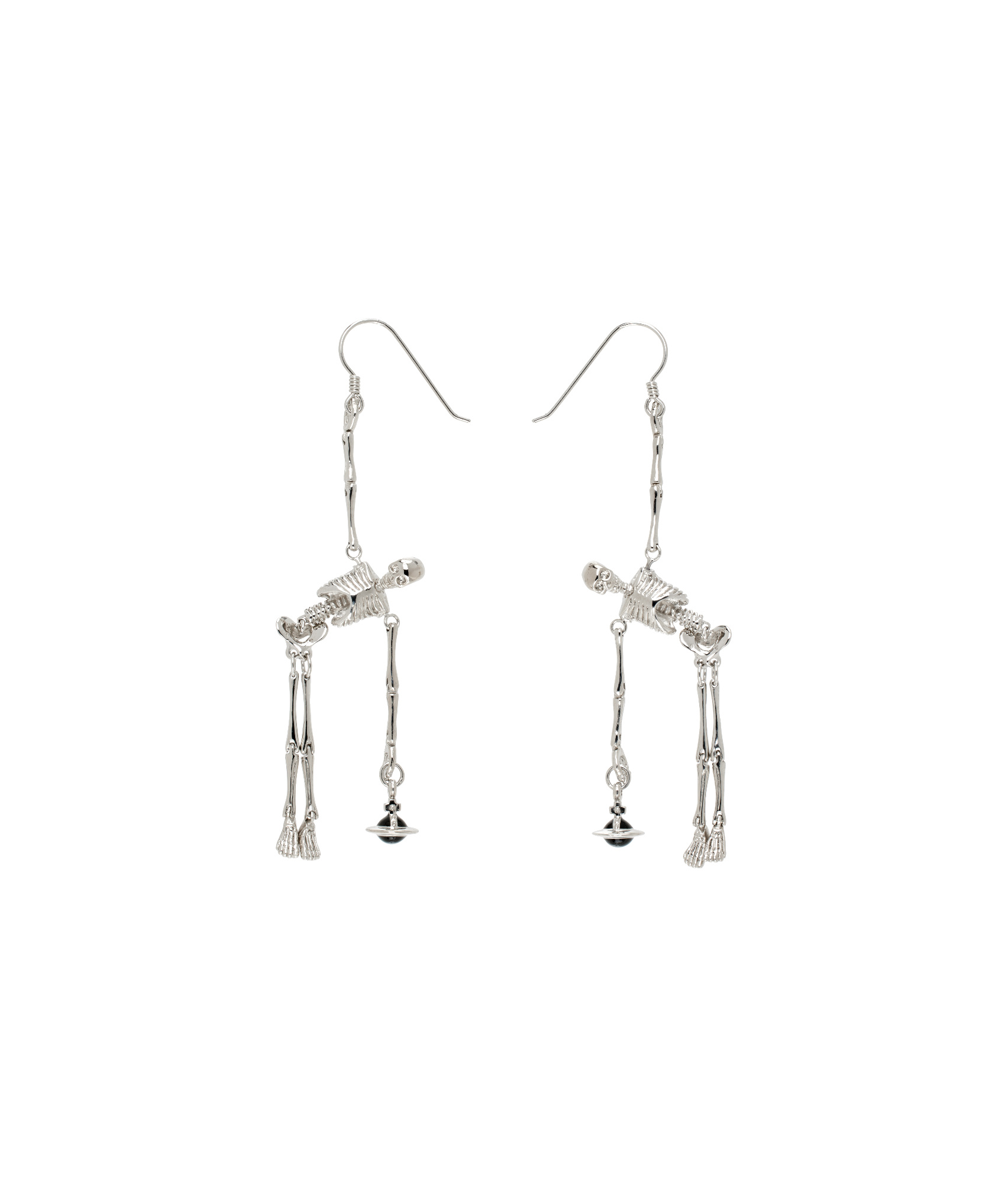 Vivienne Westwood Skeleton Earrings Silver Brass Unisex In Gray