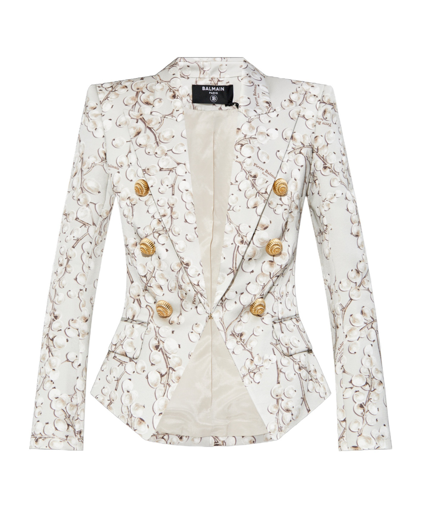 Shop Balmain 6-button Satin Jacket With Redcurrant Print In White