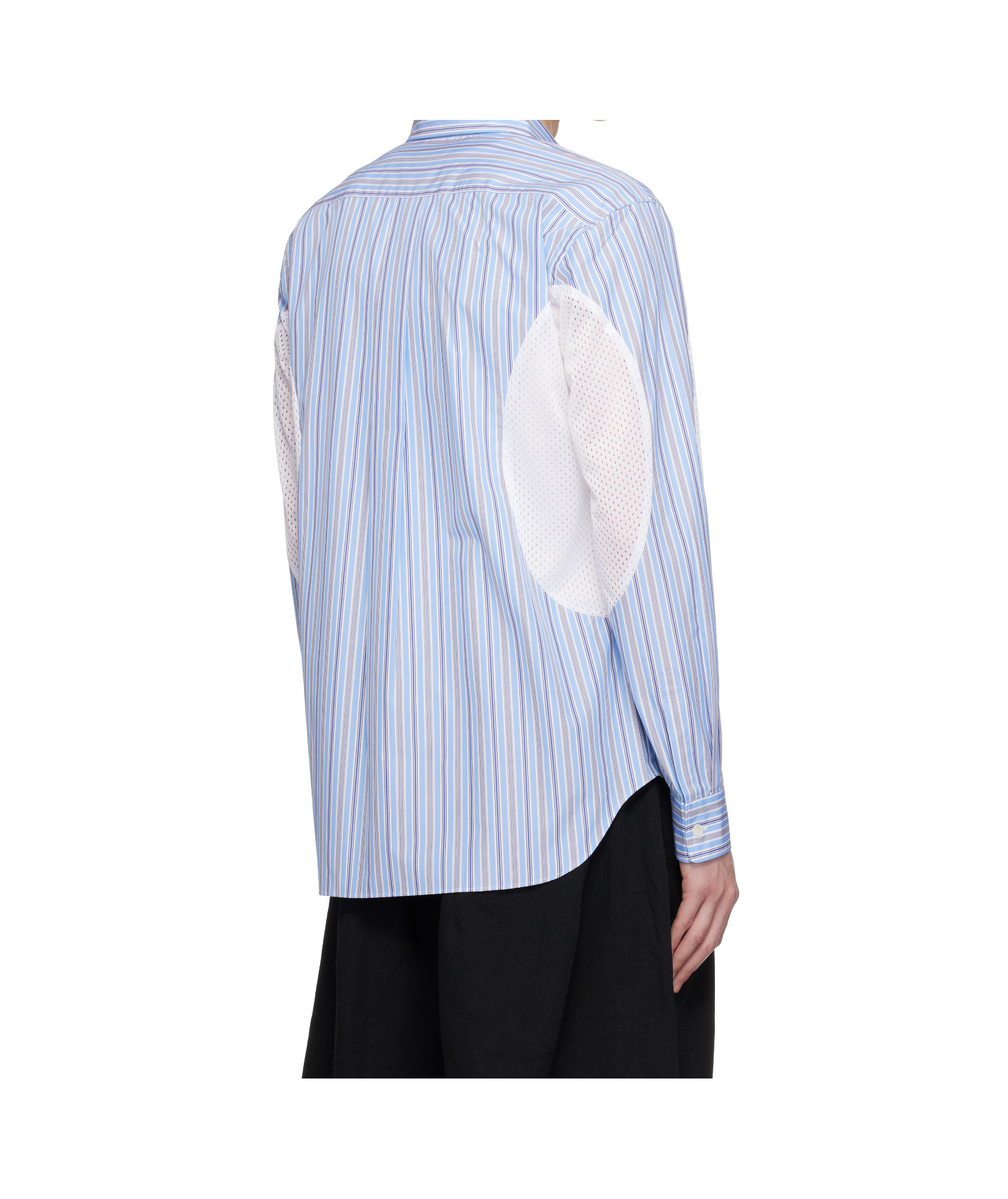 Comme Des Garçons Blue Cotton Broad Stripe X Polyester Mesh Shirt